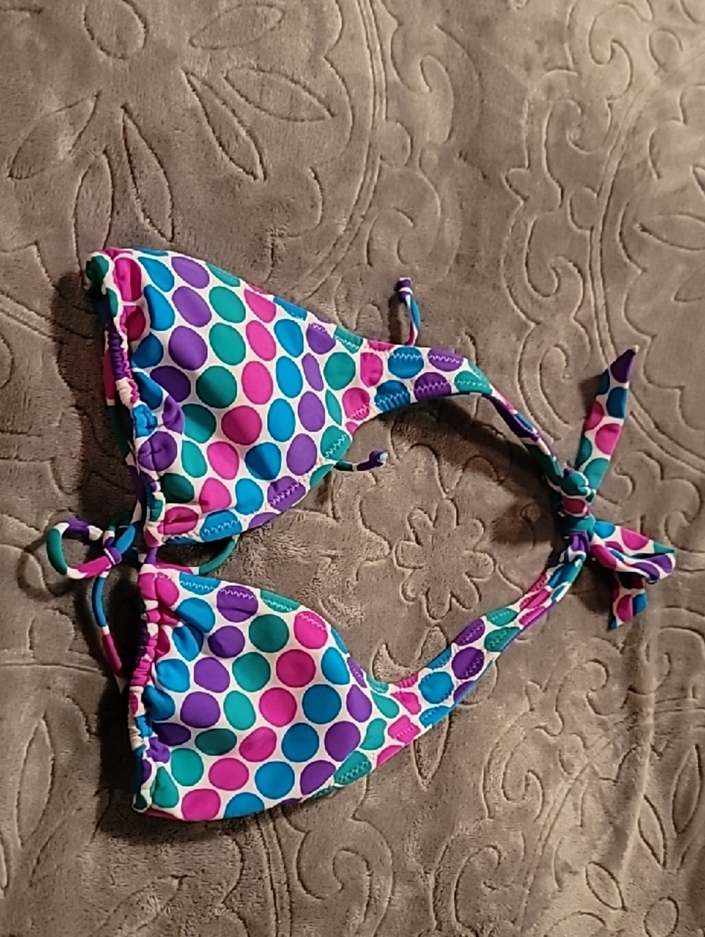 Vintage 2010 Aeropostale Polkadot Triangle Bikini With Reversable Patterned Top - Picture 5 of 11